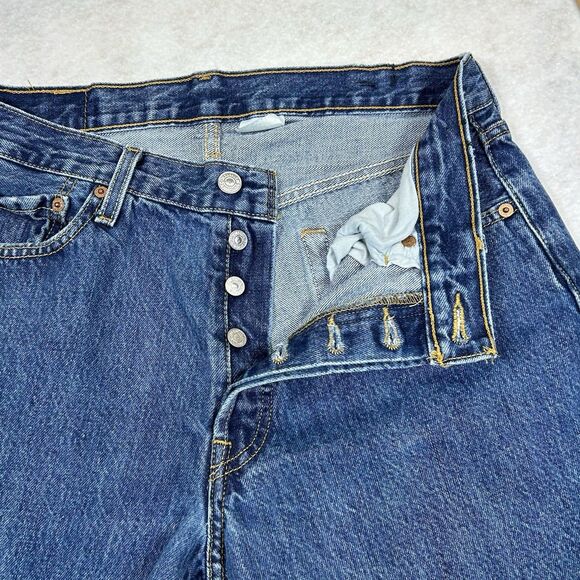 Levis 501 Jeans Mens 33x30 Blue Straight Button Fly American Dark Wash Denim - Picture 3 of 16